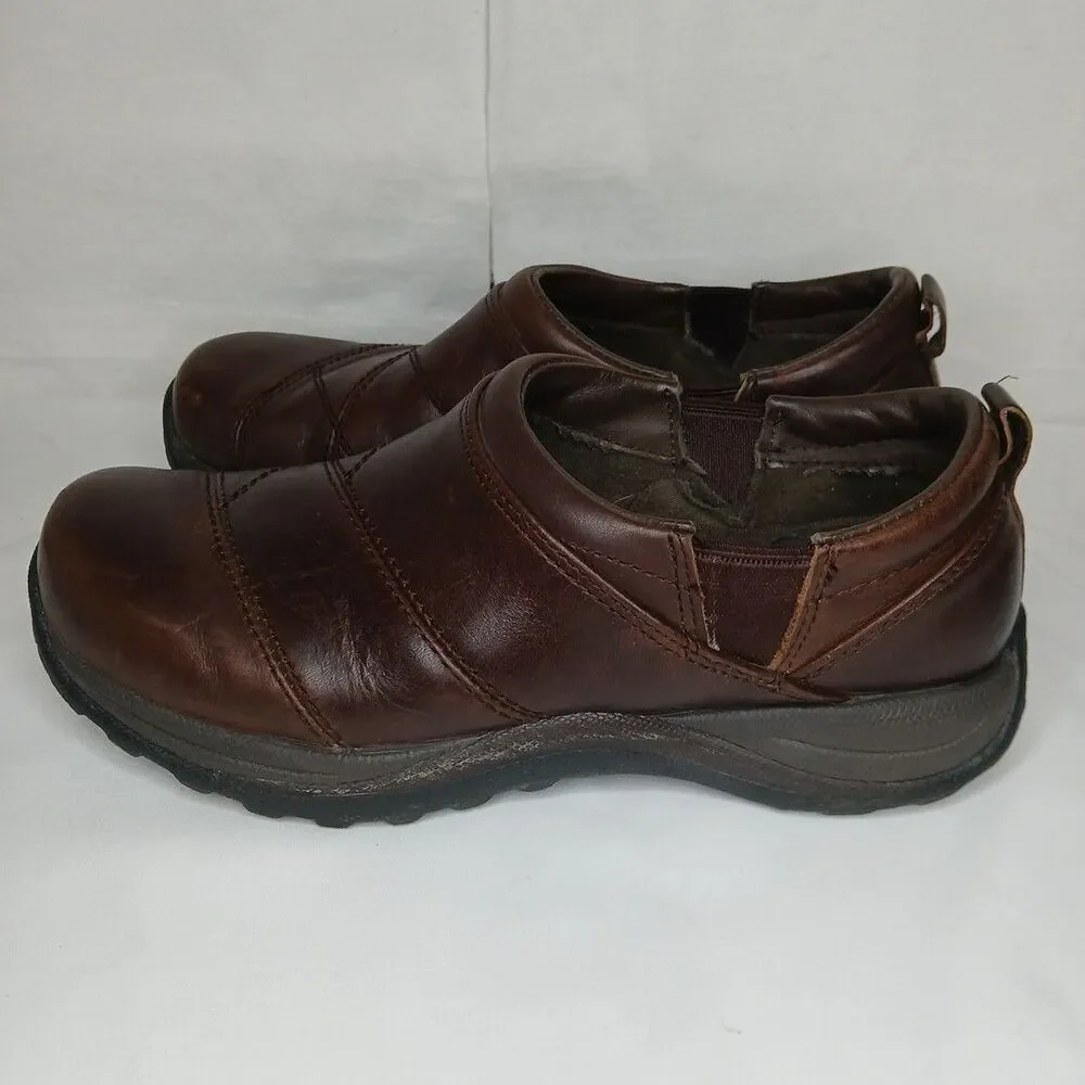 LL Bean Shoes Womens 8 Wide Brown Leather Comfort Mocs Clogs Slip On Outdoor